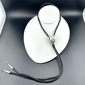 Vintage HOPI Native American Sterling Silver Leather Bolo Tie